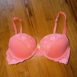 Victorias Secret Bra 36C Pink Dream Angels Lace Push Up Padded Underwire Sexy